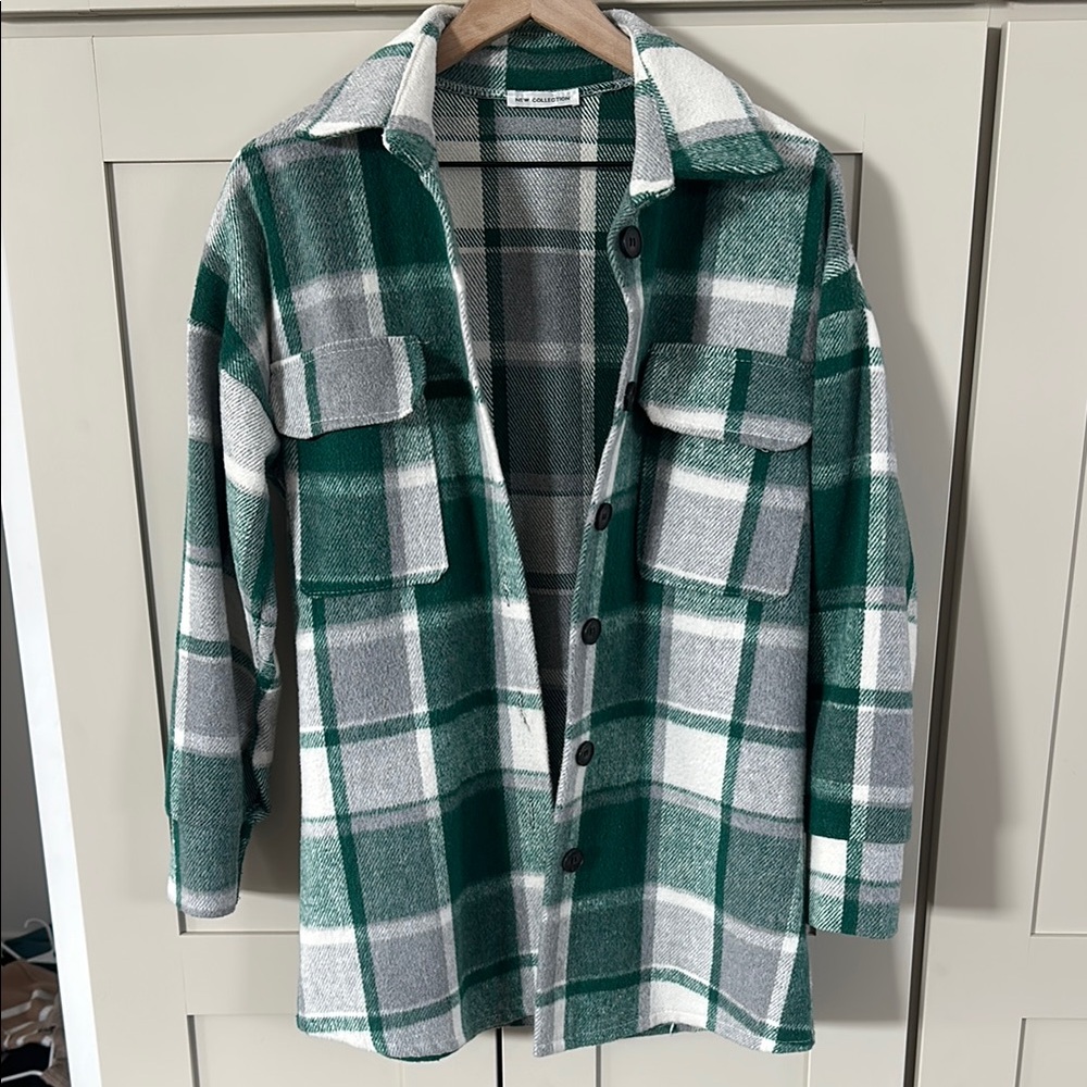 Plaid Button-Up Shirt Jacket